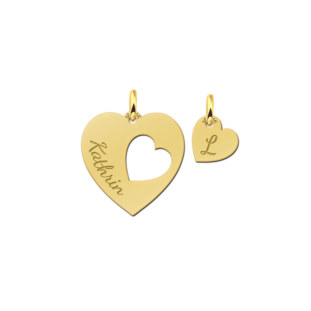 Gold friendship necklace heart pendants