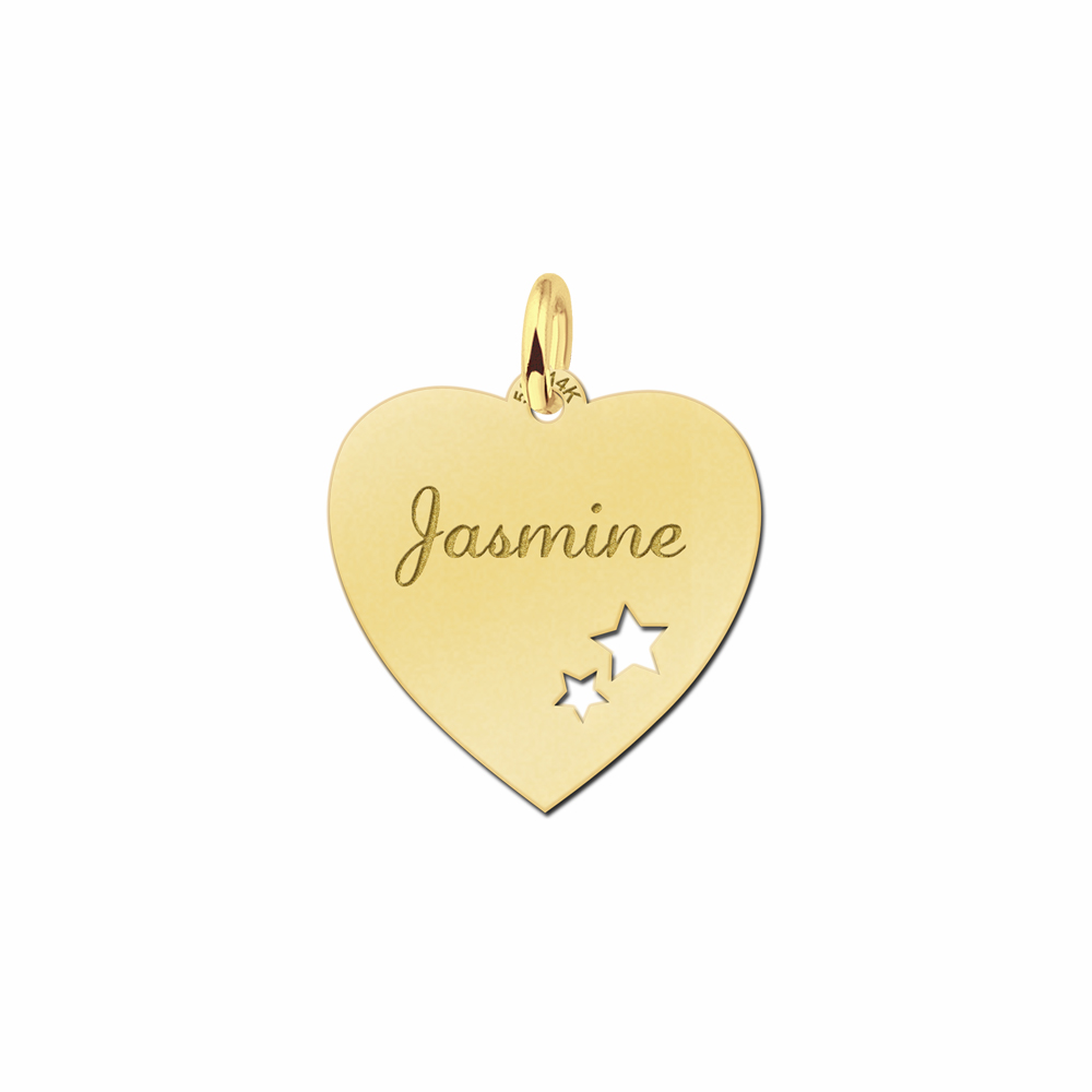 Silver engraved heart nametag stars