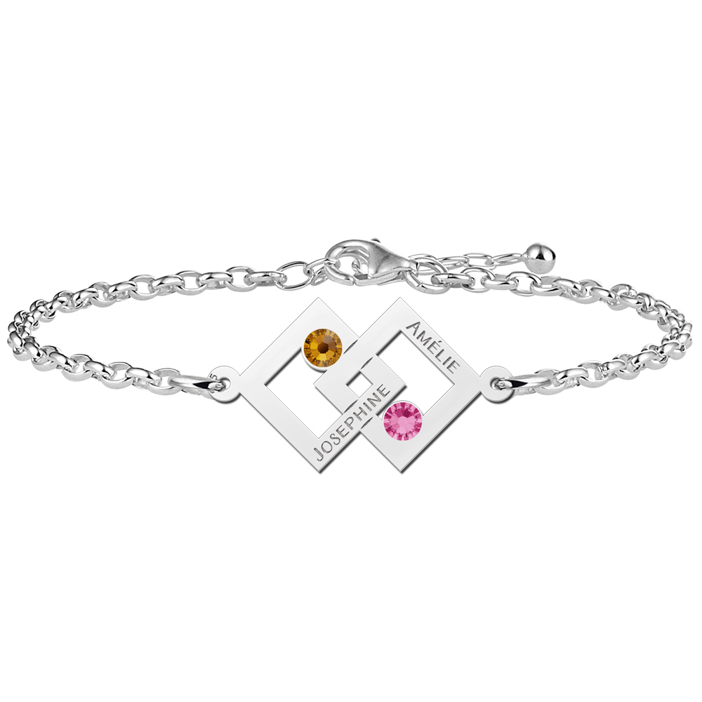 Mother daughter bracelet silver two rectangles and birthstone