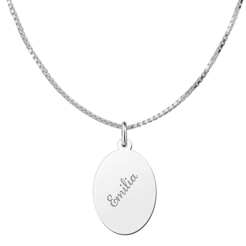 Silver oval name pendant