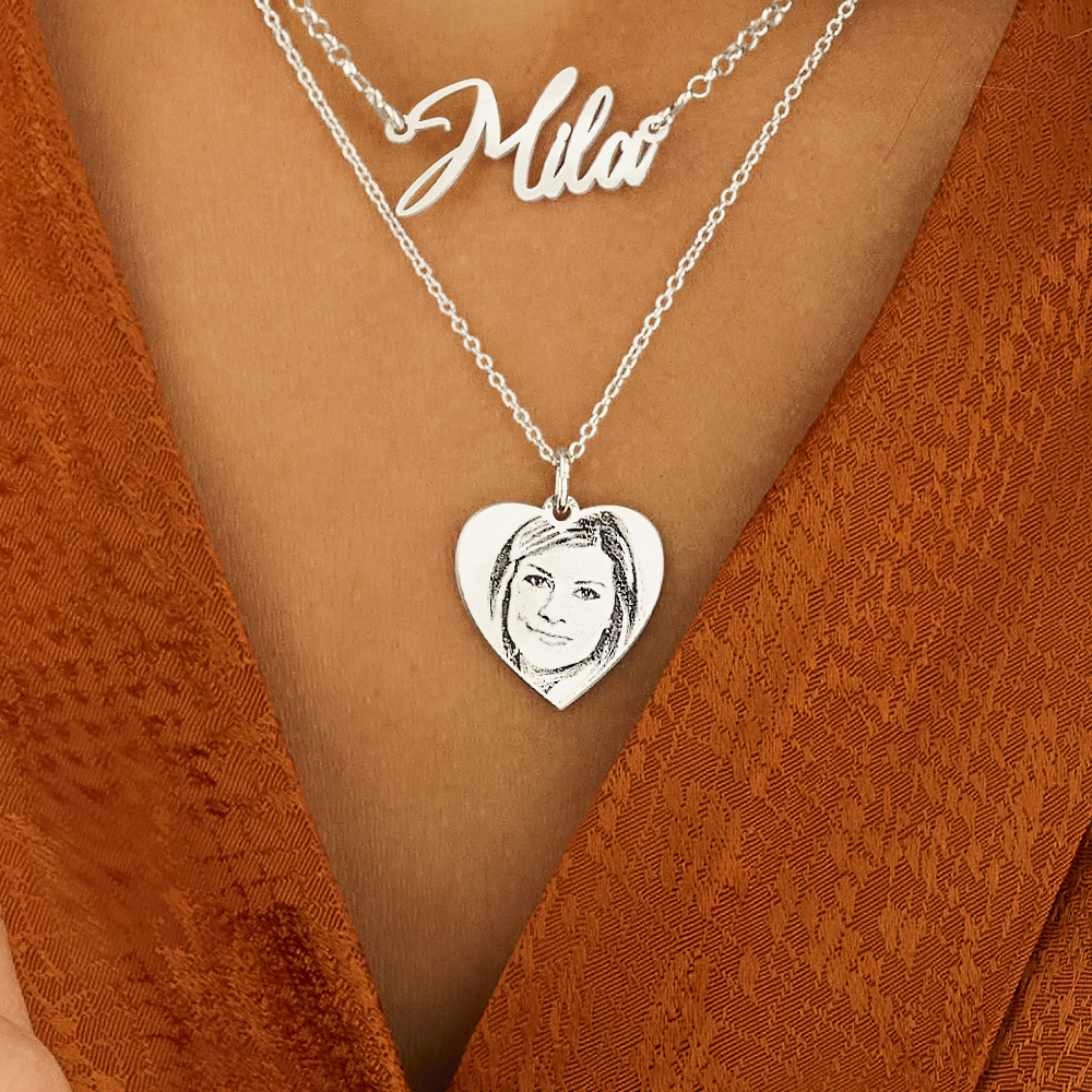 Silver photo pendant with heart