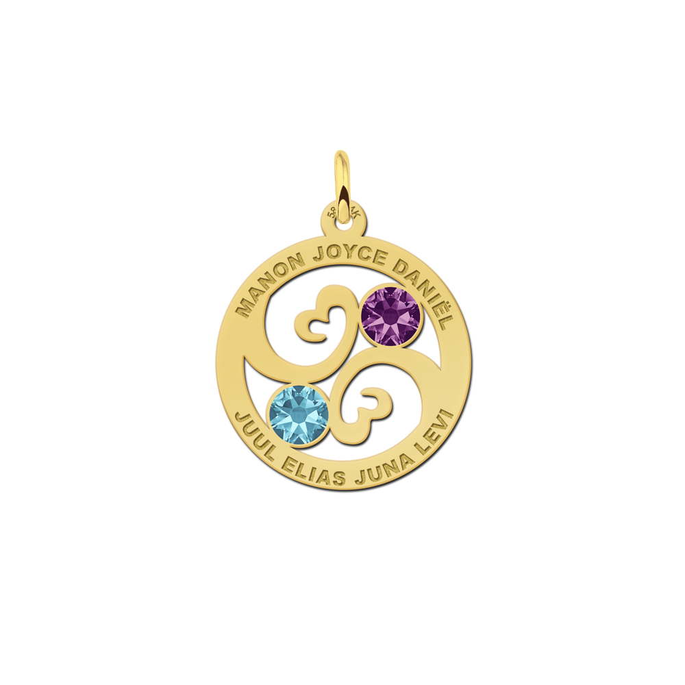 Family pendant with stones in gold
