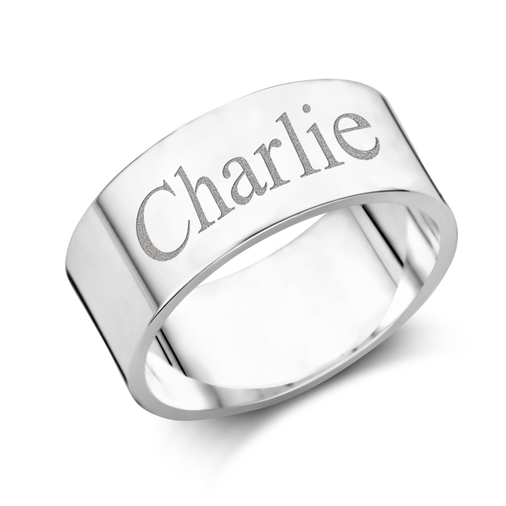 Silver engraved ring flat 8mm