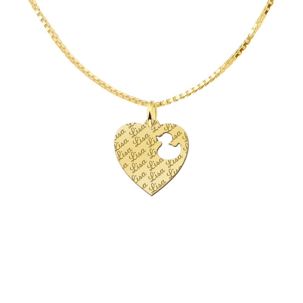 Gold Heart Necklace Fully Engraved and Duck Cut Out