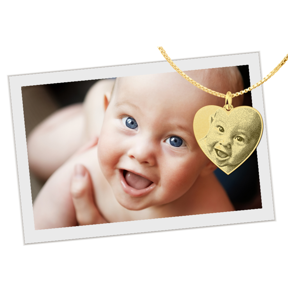 Gold photo necklace with heart