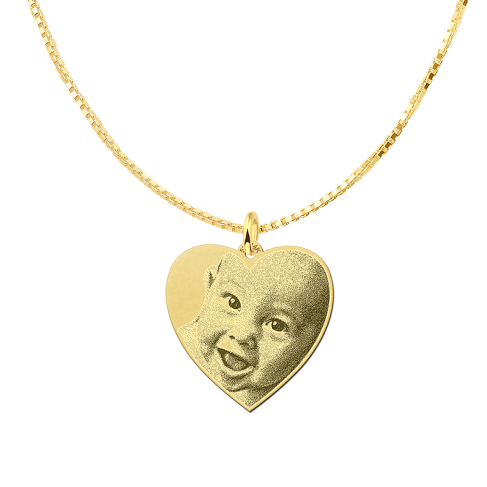 Gold photo necklace with heart