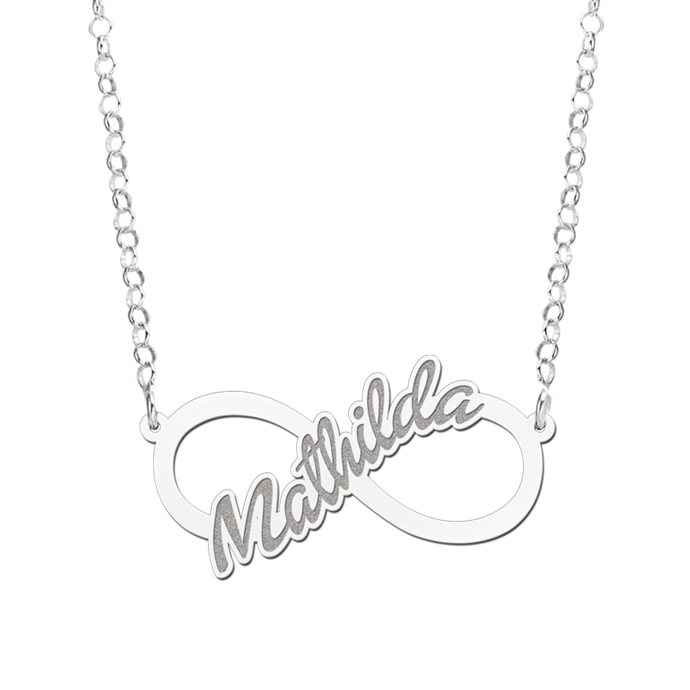 Silver infinity necklace written name