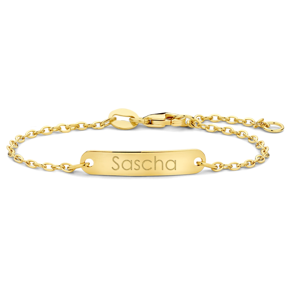 Gold Newborn bracelet with name engraving jasseron