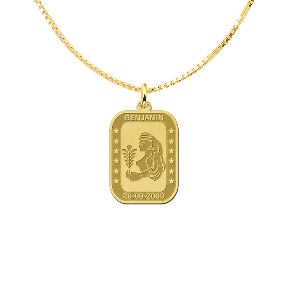 Gold rectangular pendant zodiac virgo