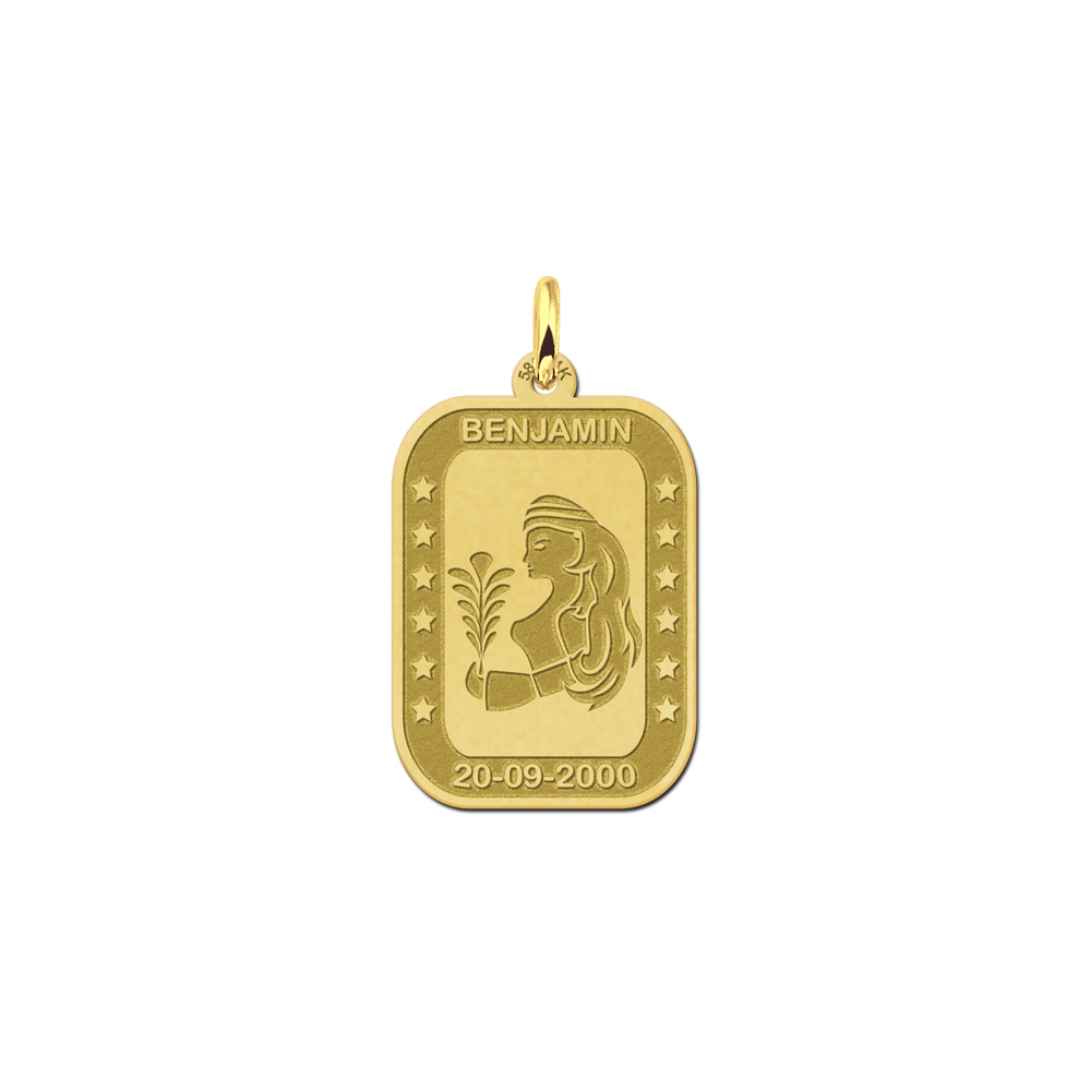 Gold rectangular pendant zodiac virgo