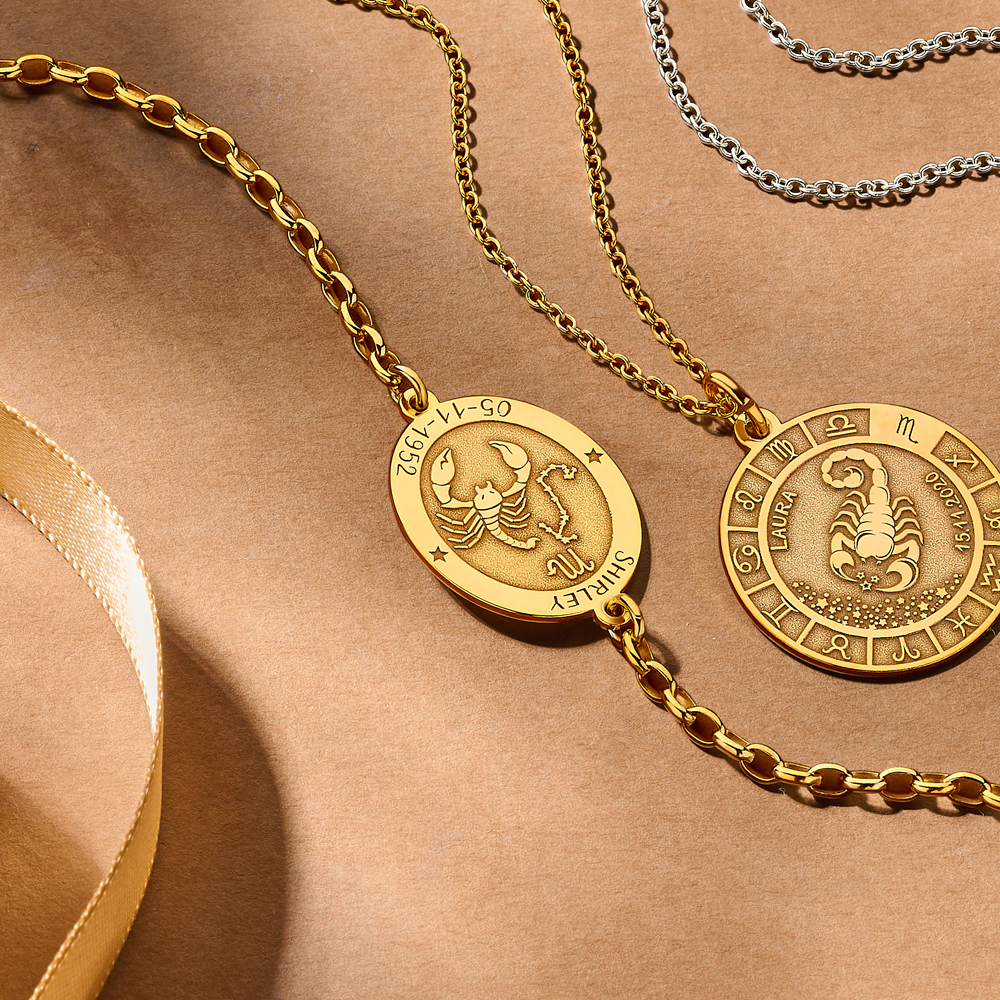 Gold Plated Oval Scorpio Zodiac Bracelet with Name and Date