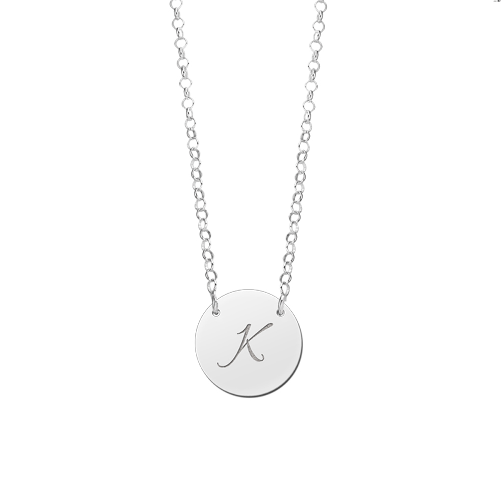 Silver minimalist round necklace with initial