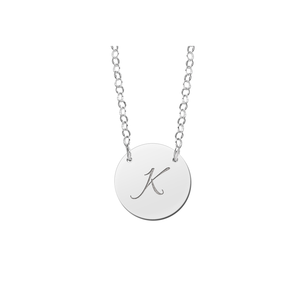 Silver minimalist round necklace with initial