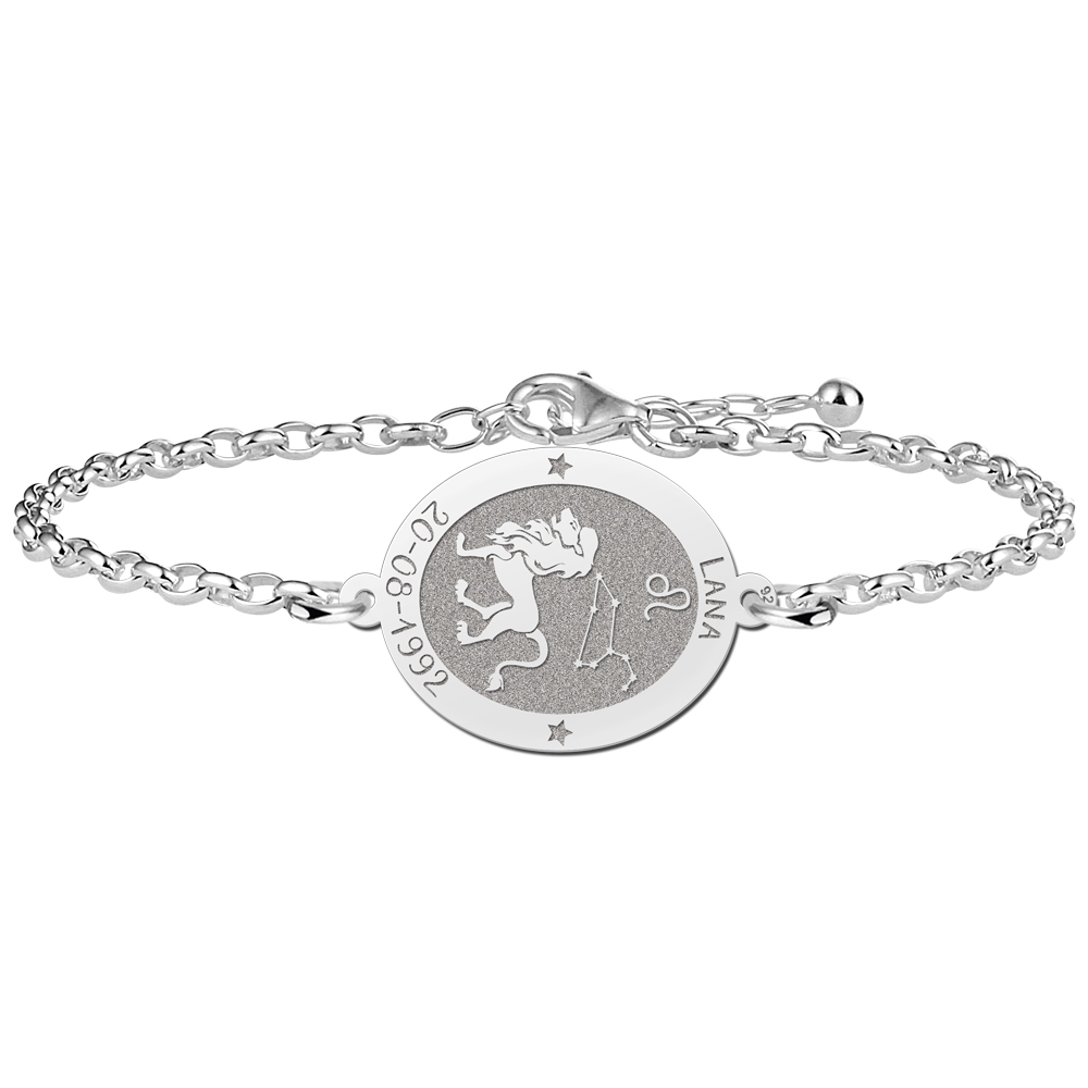 Silver star sign bracelet oval Leo