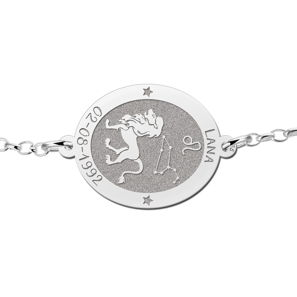 Silver star sign bracelet oval Leo