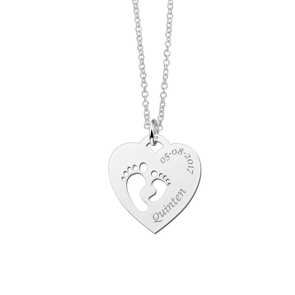 Silver mom pendant heart shaped with two baby feet