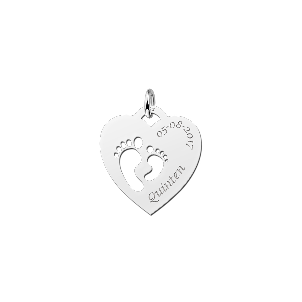 Silver mom pendant heart shaped with two baby feet