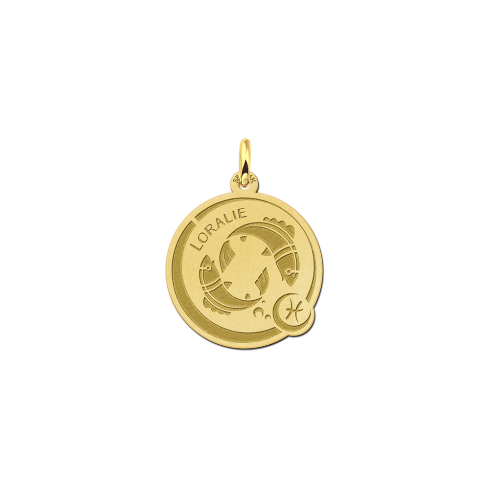 Zodiac pendant pisces with engraving in gold