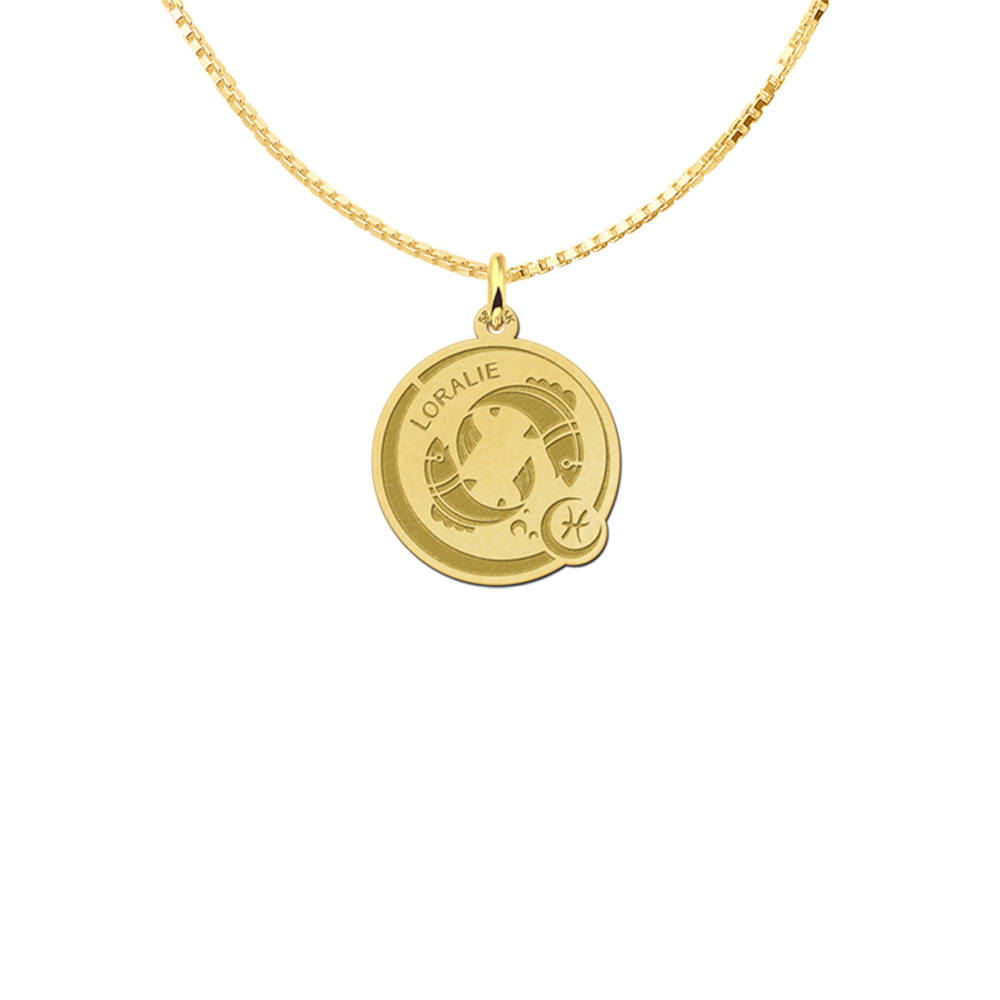 Zodiac pendant pisces with engraving in gold