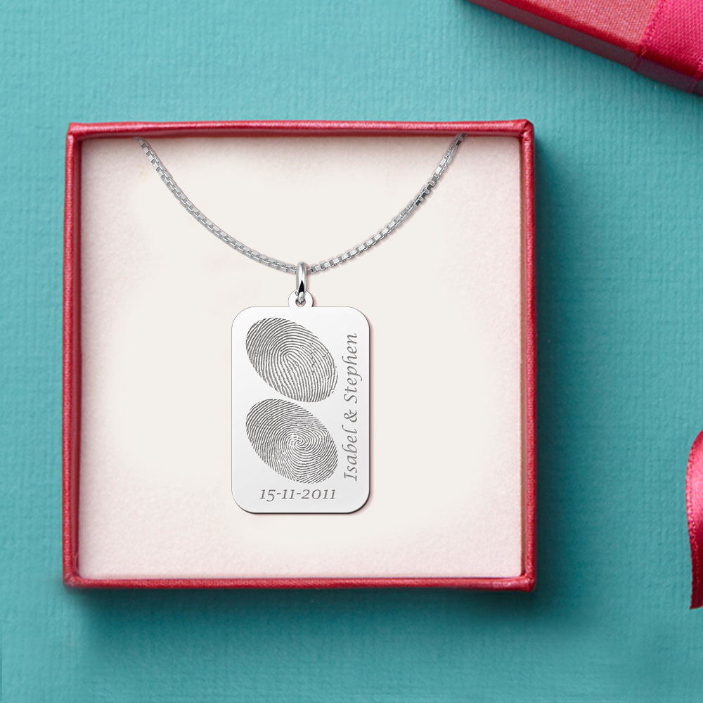 Silver fingerprint dogtag two prints