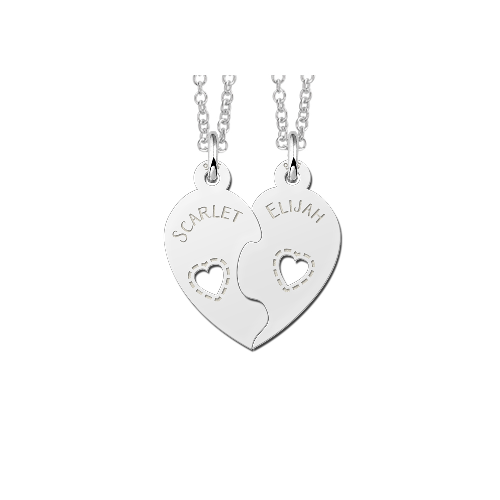Silver friendship necklace heart with name