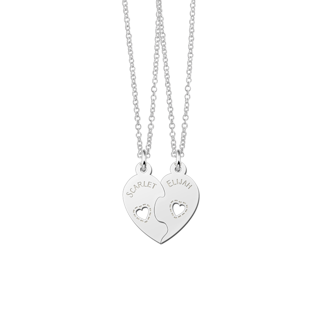 Silver friendship necklace heart with name