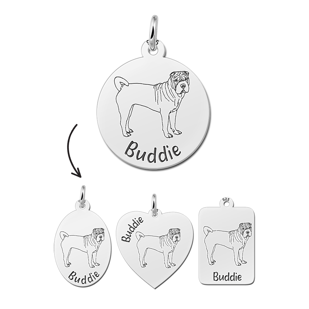 Silver dog pendant Sharpei