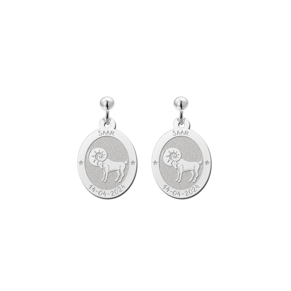 Silver zodiac earrings oval
