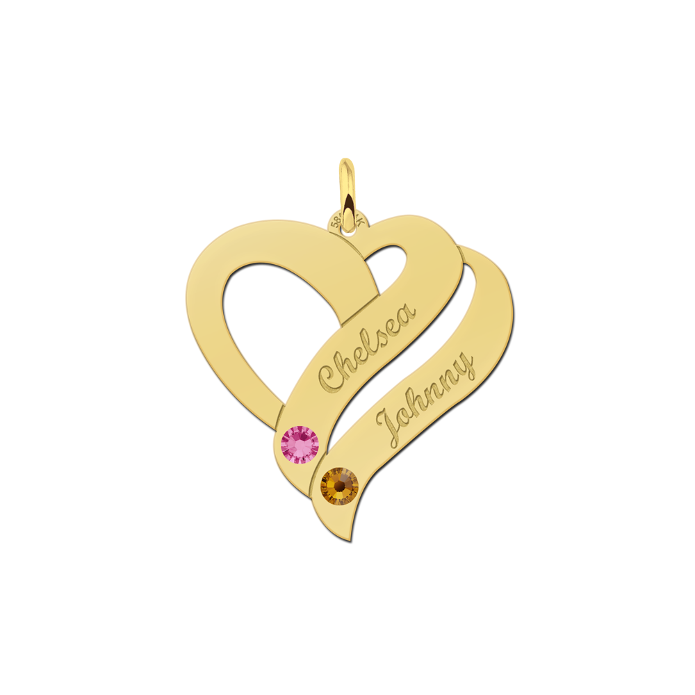Golden Family Pendant with Two Names and Birthstones