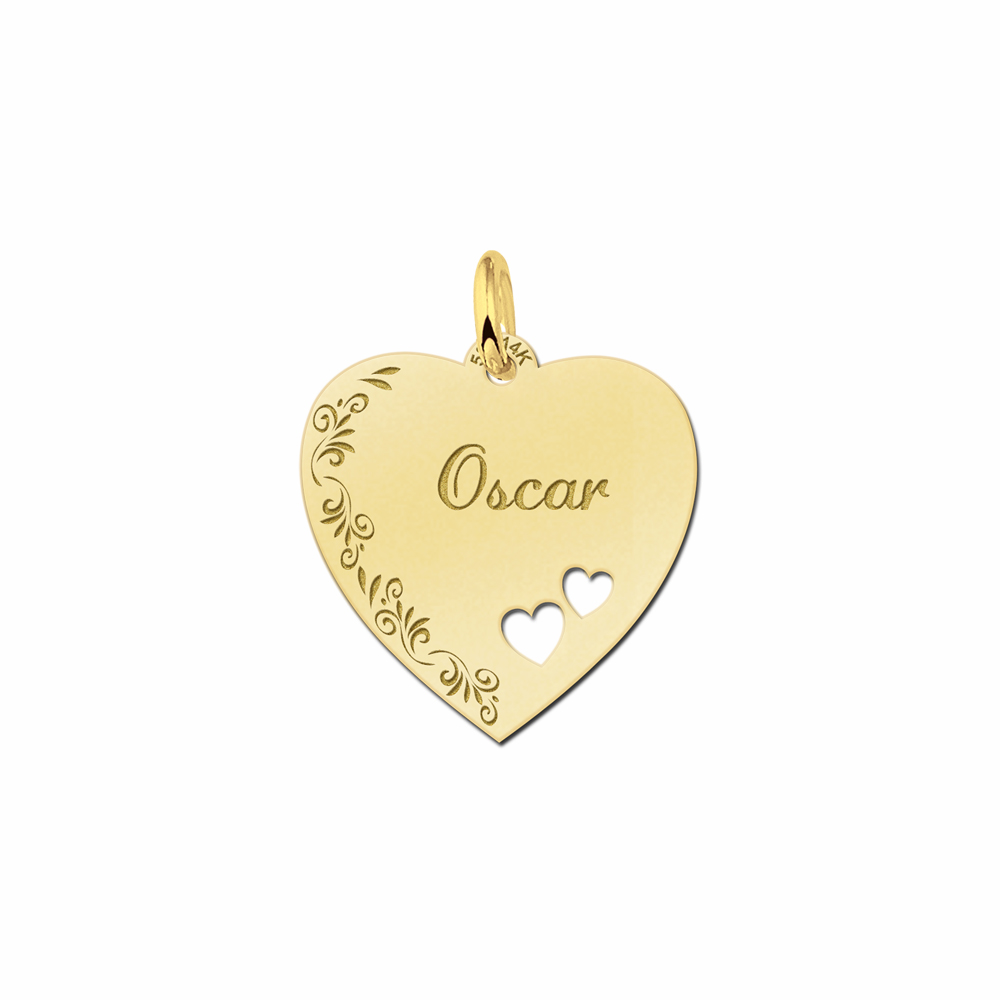 Gold engraved heart nametag flower design hearts