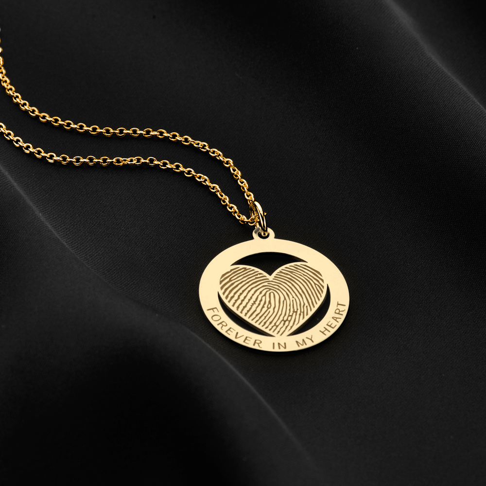 Gold fingerprint heart pendant circled