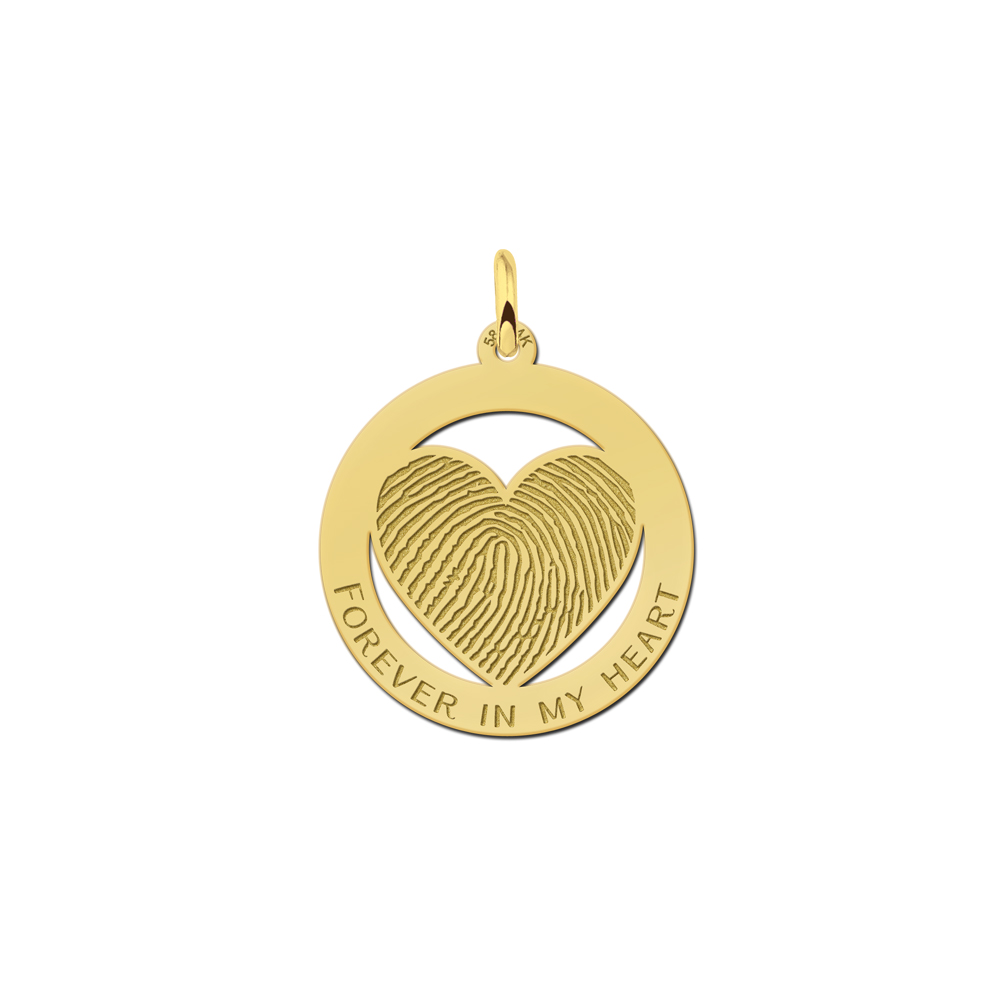 Gold fingerprint heart pendant circled