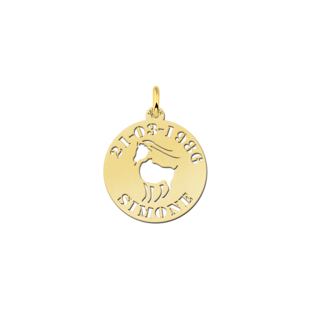 14ct Golden Zodiac Round Namependant Capricorn