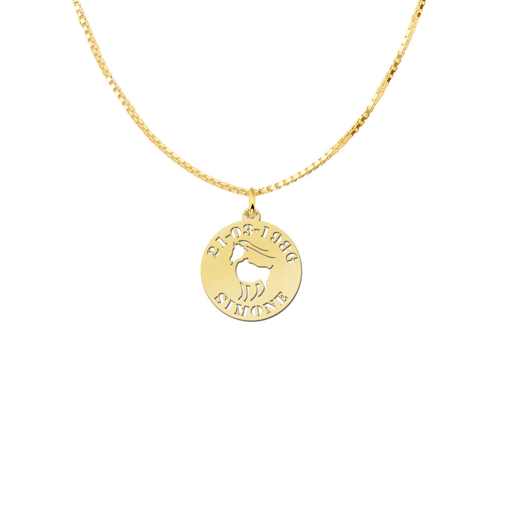 14ct Golden Zodiac Round Namependant Capricorn