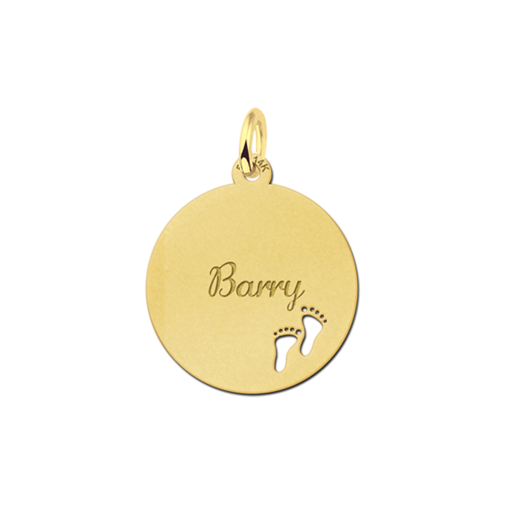 Gold Disc Necklace with Name and Feet