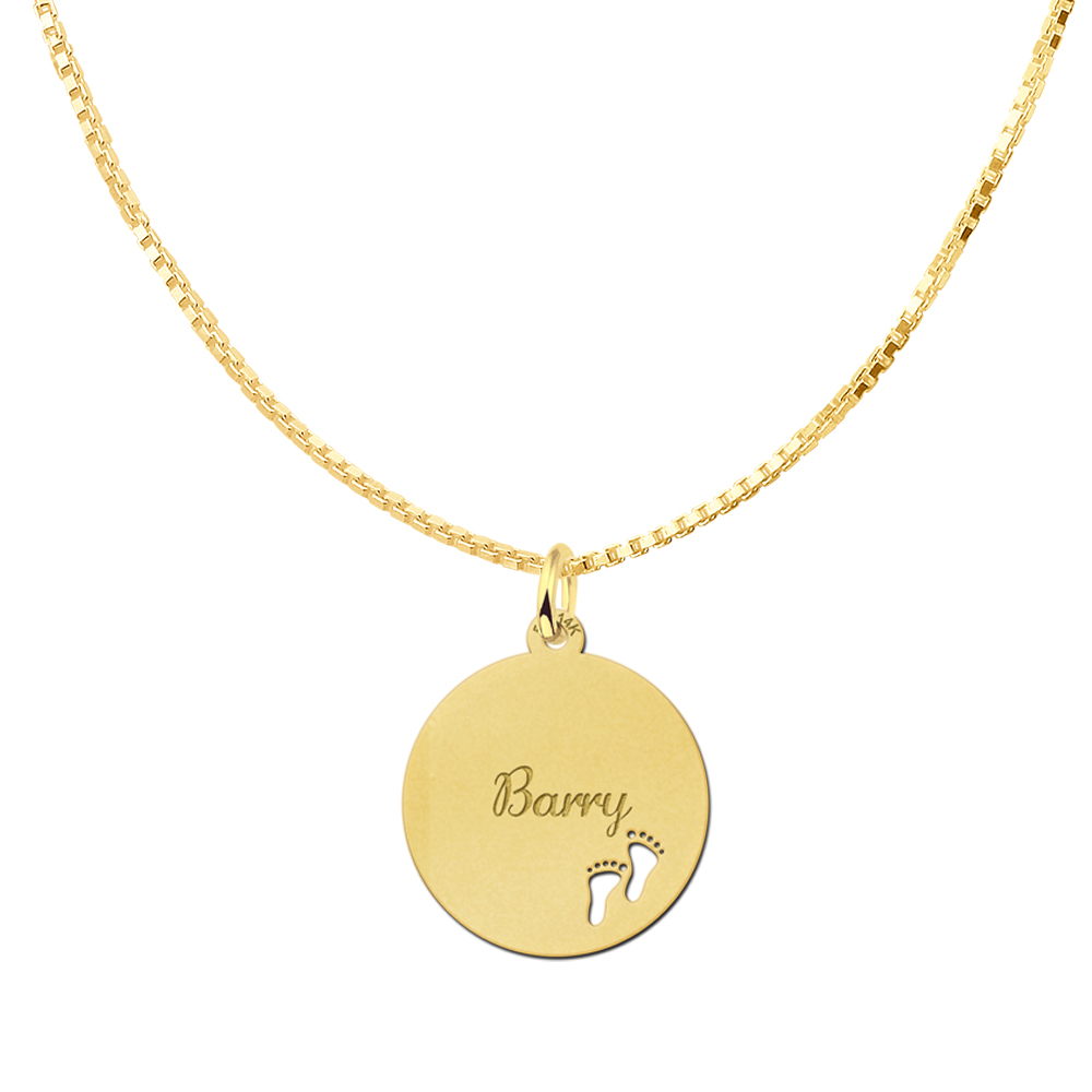 Gold Disc Necklace with Name and Feet