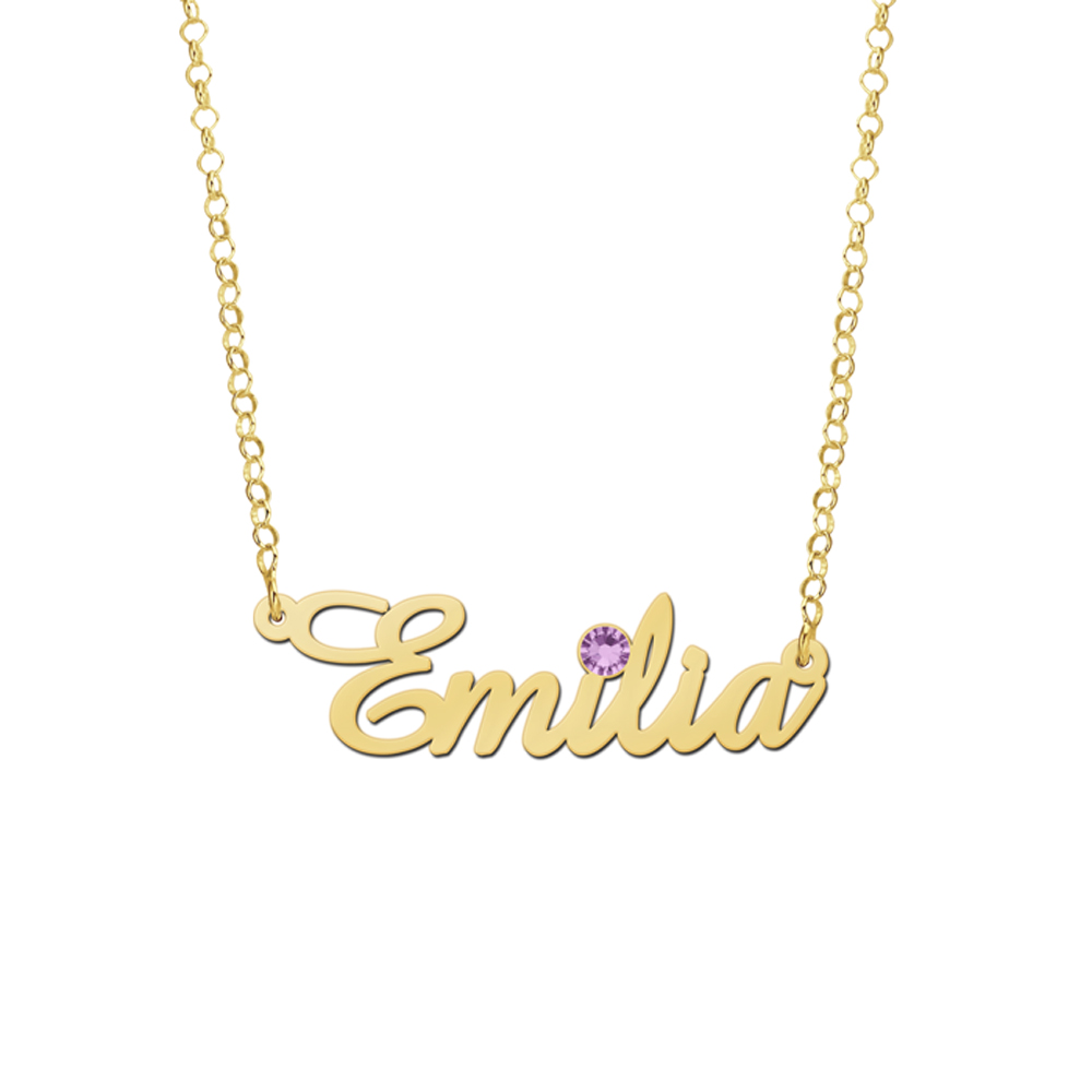 Gold plated name necklace with birthstone model Emilia