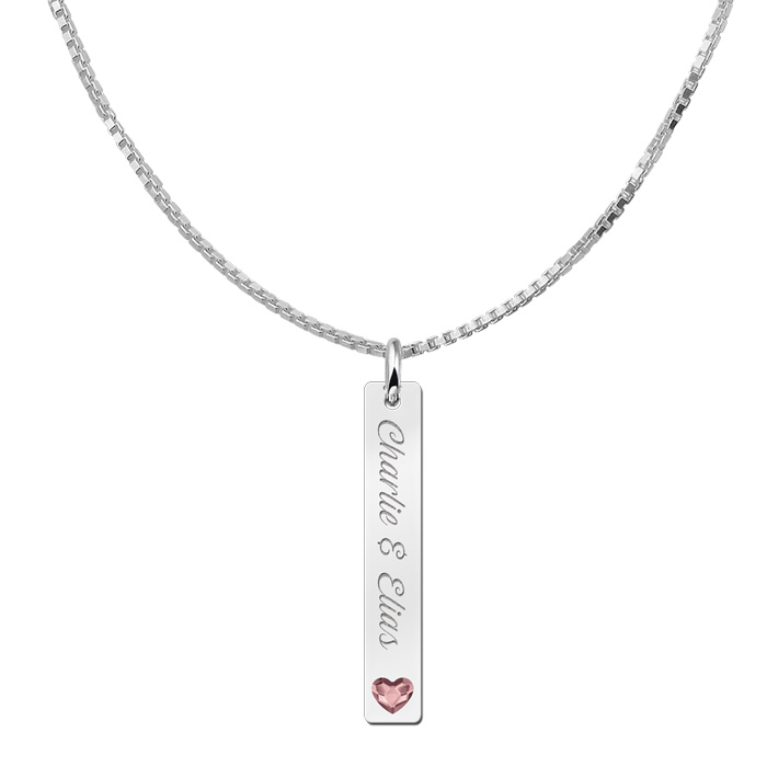 Silver bar necklace pendant with heart stone