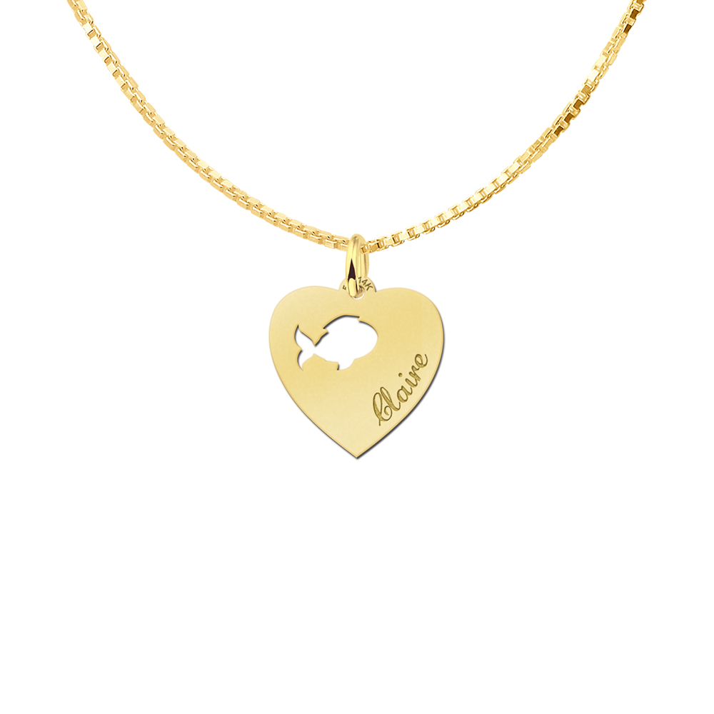 Engraved Gold Heart Pendant, Fish with Name