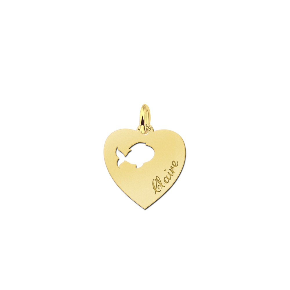 Engraved Gold Heart Pendant, Fish with Name