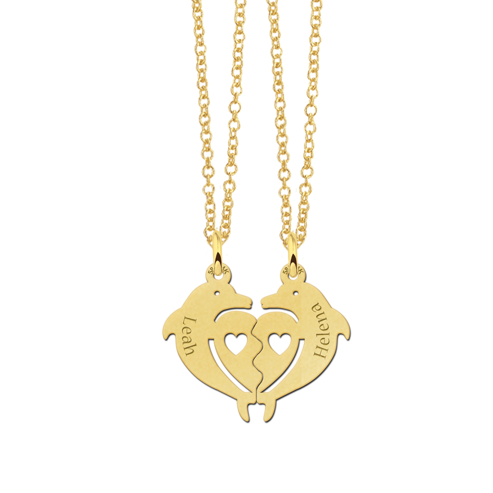 Gold Interlocking Necklace, Dolphins