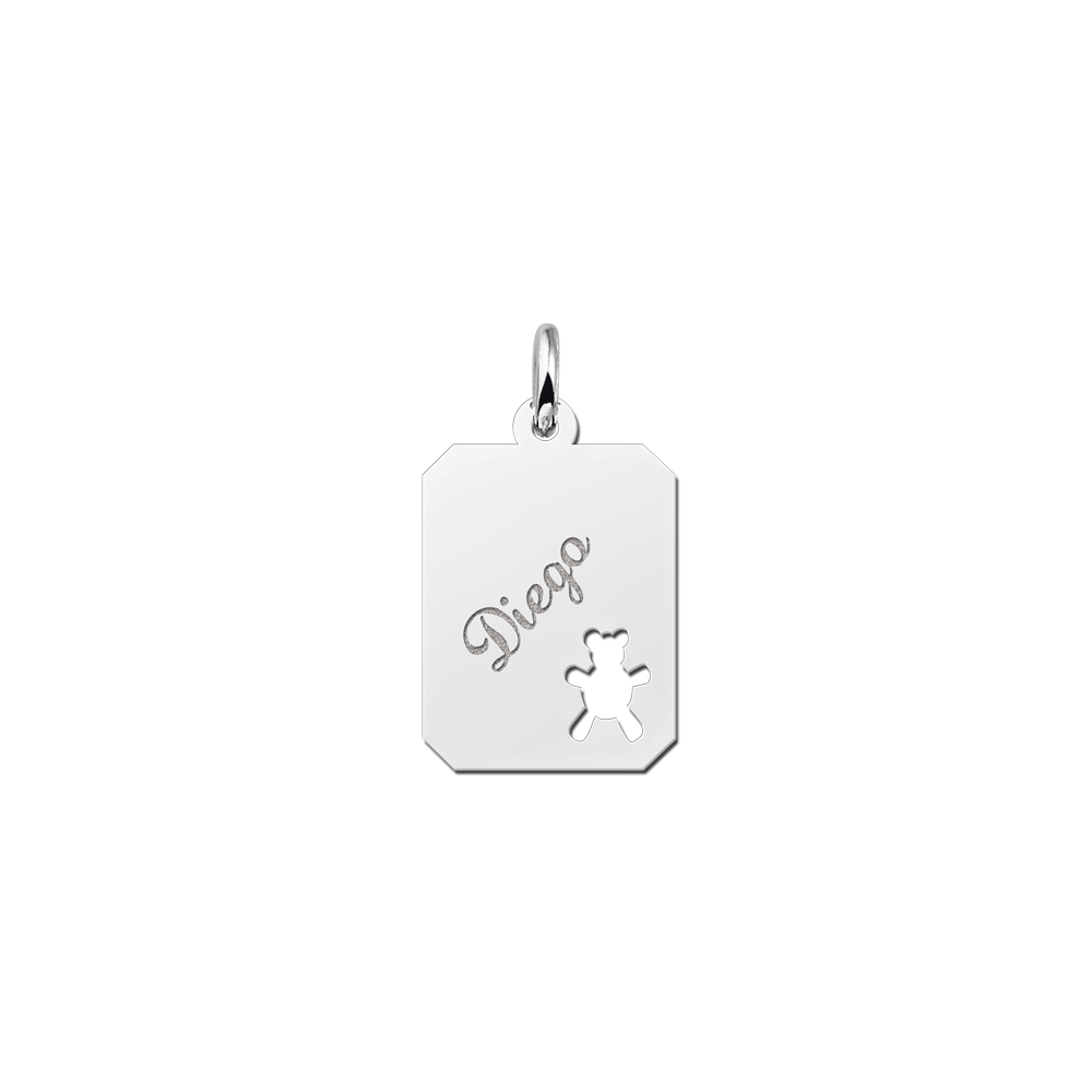 Engraved Silver Rectangle Pendant with Bear