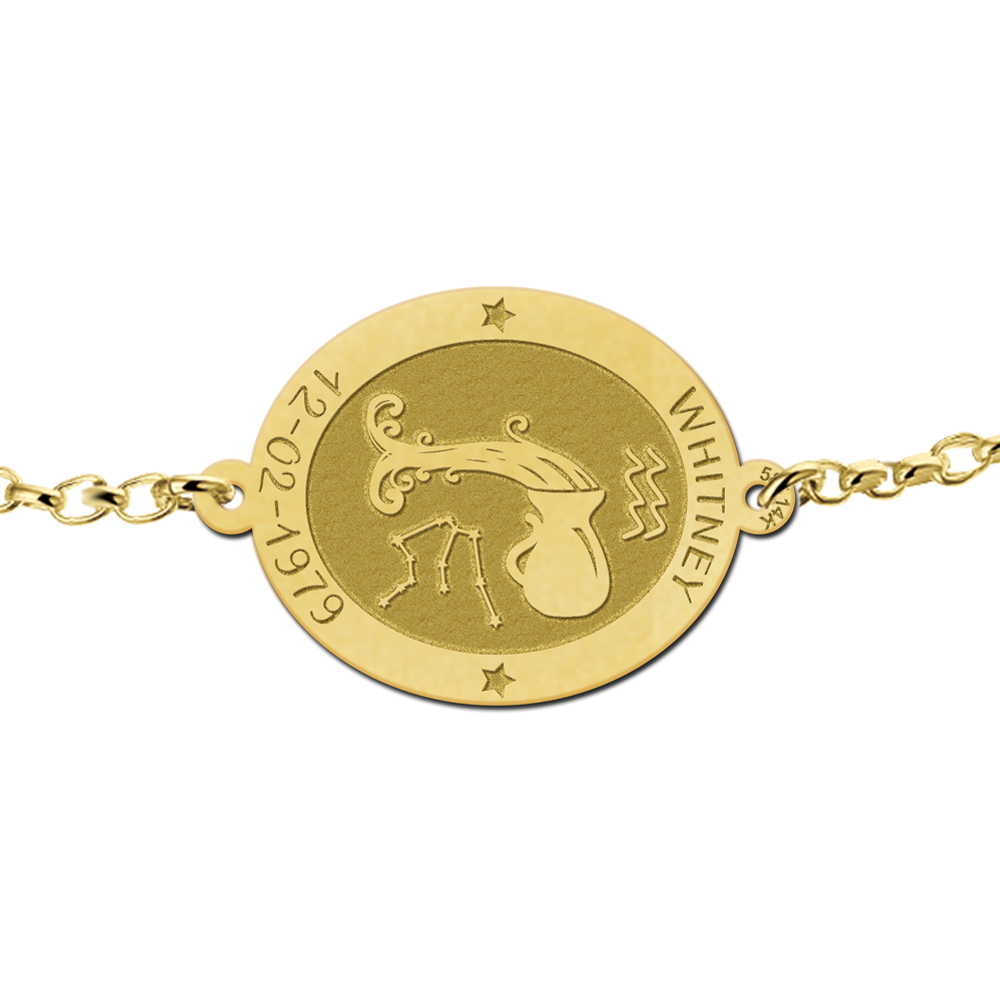 Golden zodiac bracelet oval Aquarius