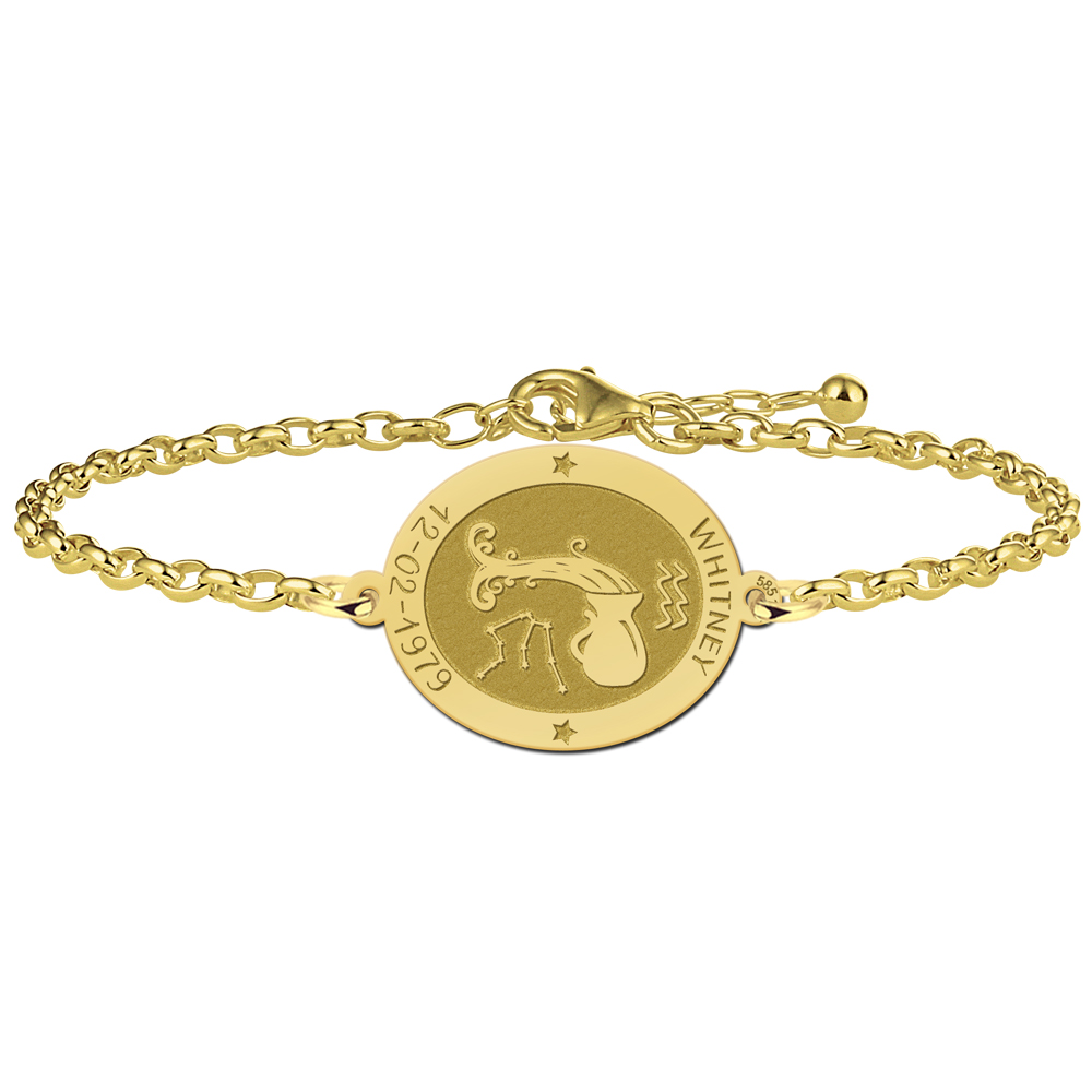 Golden zodiac bracelet oval Aquarius