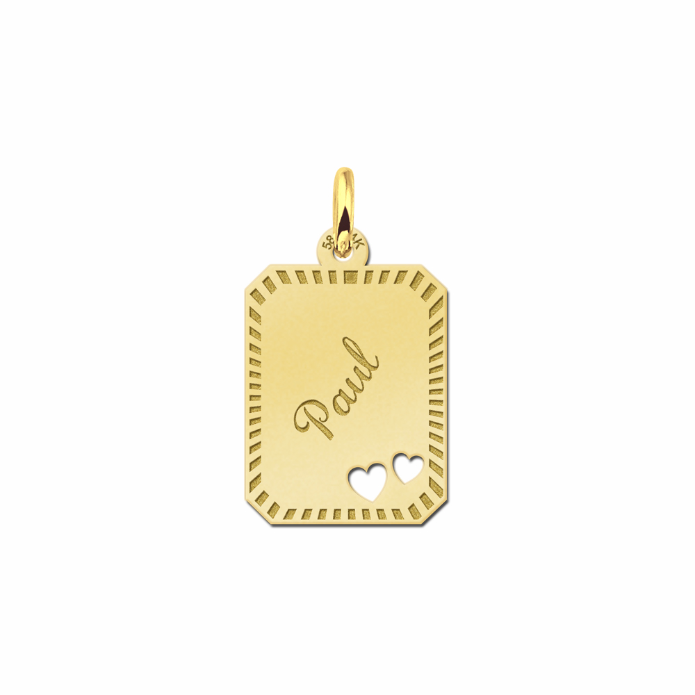 Personalised Gold Necklace with Name, Border and Two Hearts