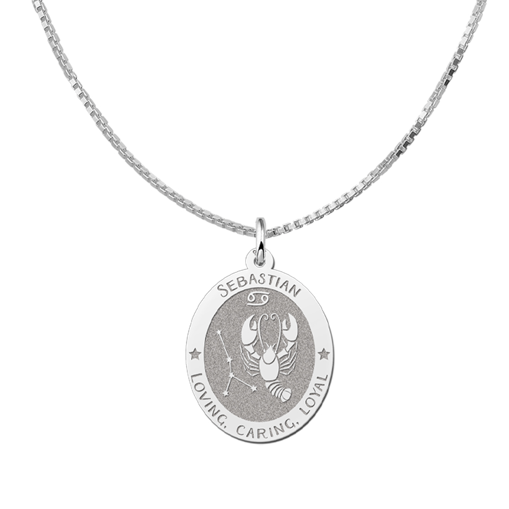 Silver oval zodiac pendant Libra