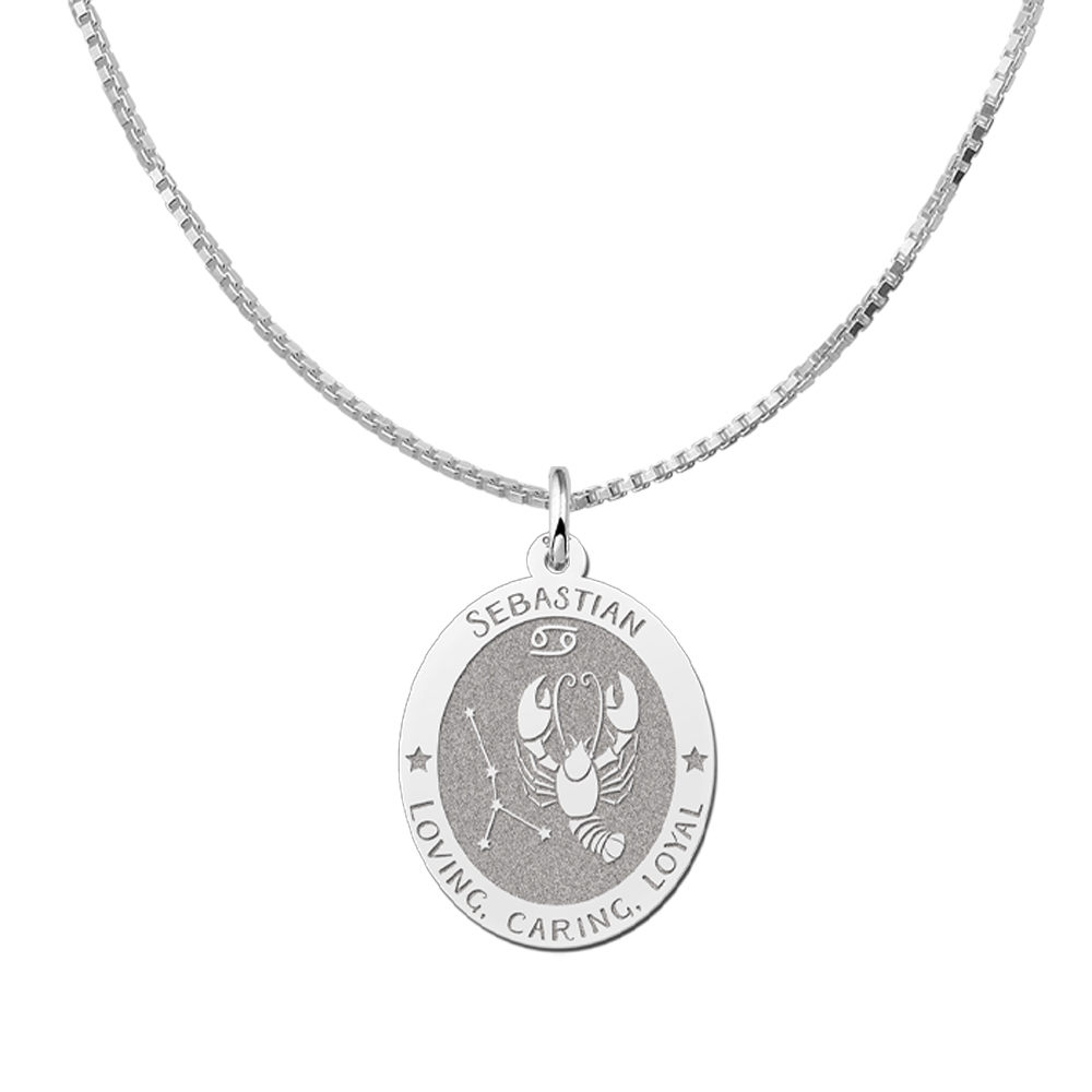 Silver Oval Zodiac Pendant Libra with Name Engraving