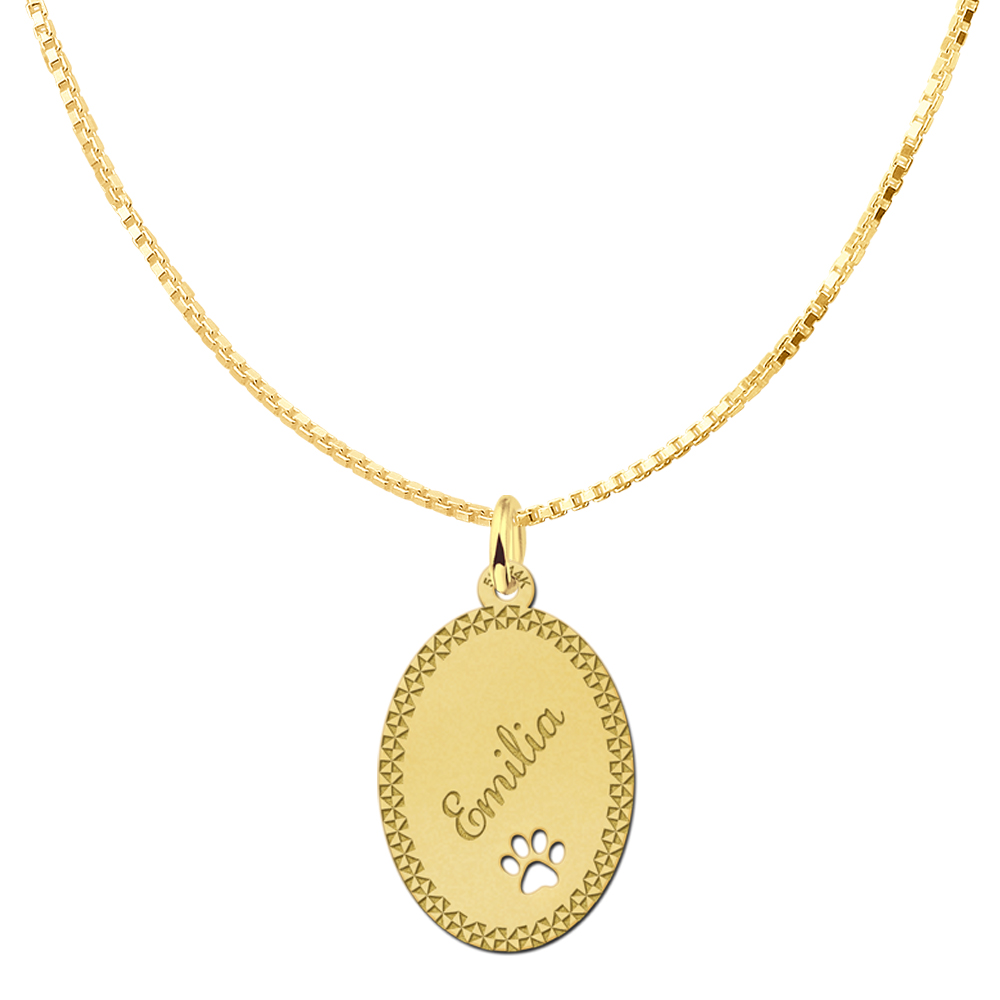 Engraved Golden Pendant with Border and Dog Paw Large