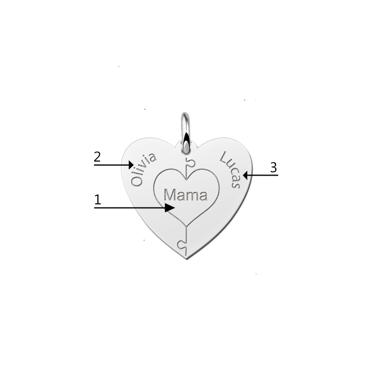 Family Silver Heart Puzzle Pendant – Personalized with Names