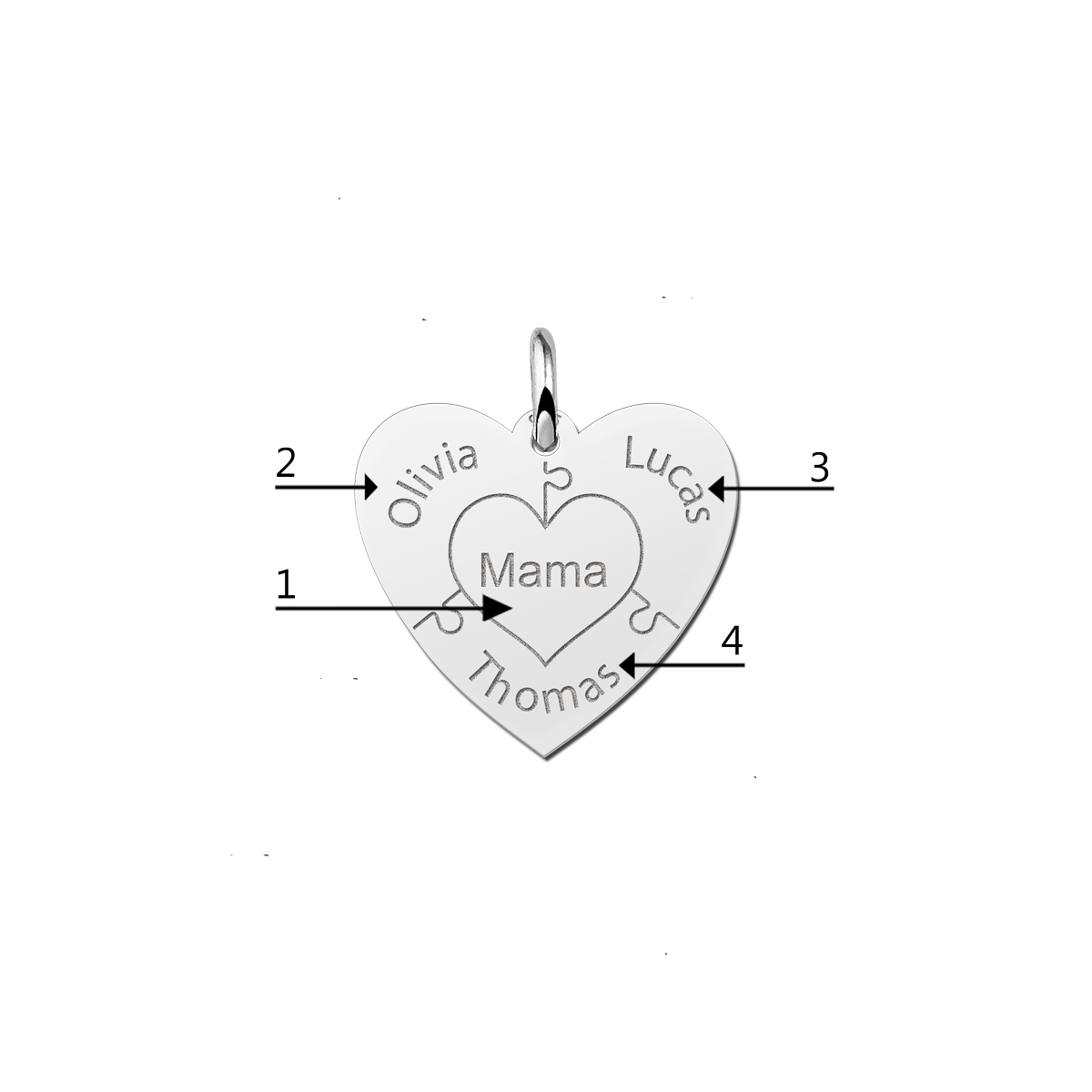 Family Silver Heart Puzzle Pendant – Personalized with Names